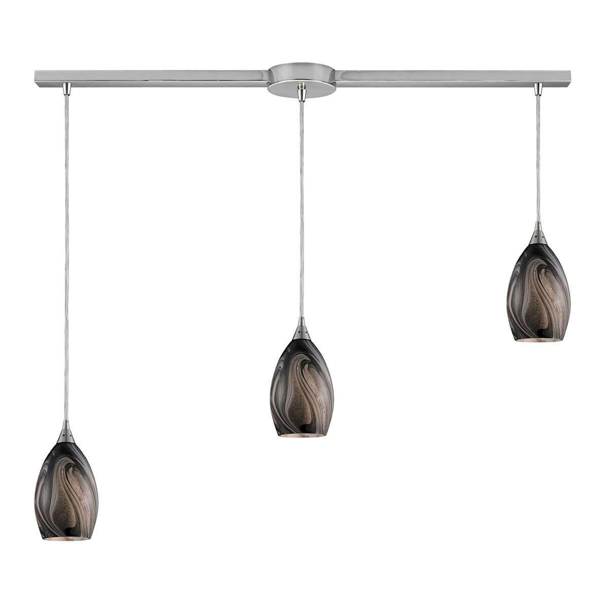 ELK Lighting 31133/3L-ASH Formations 3-Light Linear Pendant Fixture in Satin Nickel with Ashflow Glass