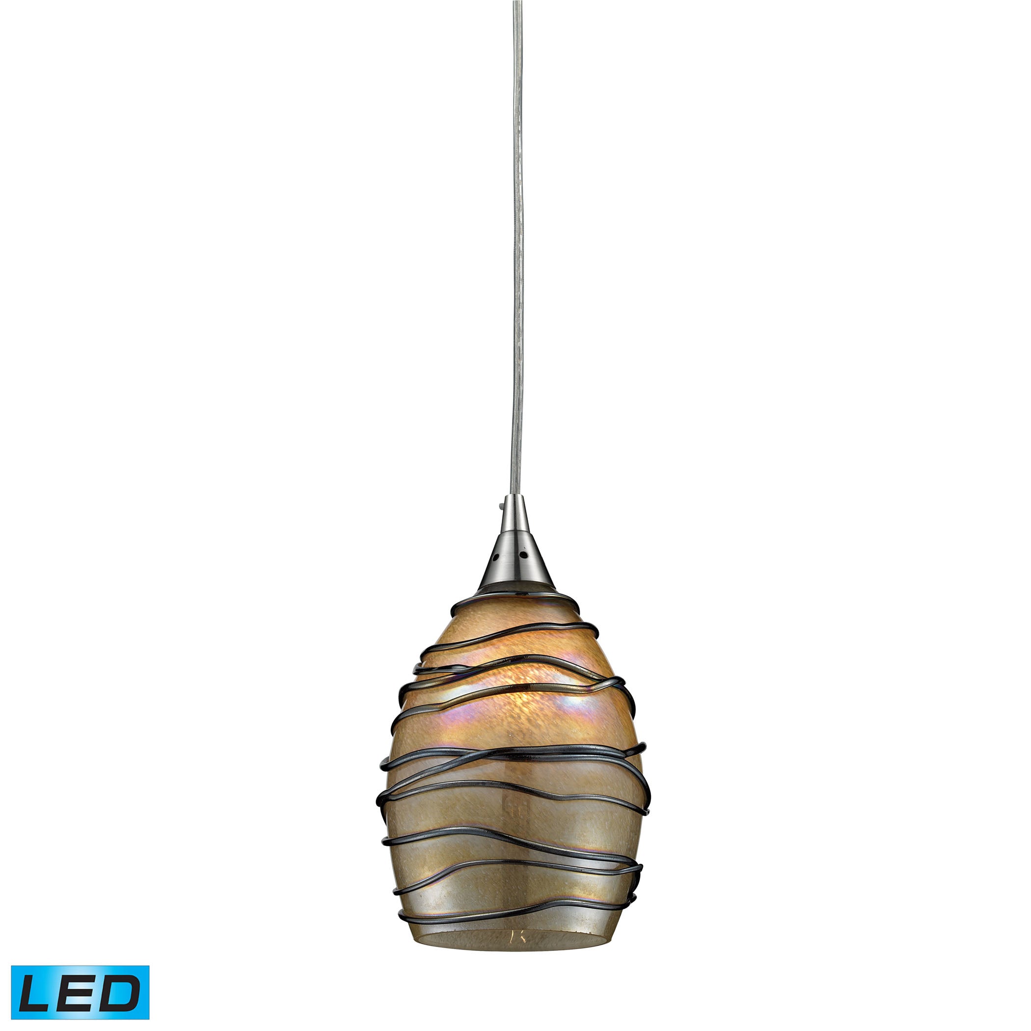 ELK Lighting 31142/1-LED Vines 1-Light Mini Pendant in Satin Nickel with Tan Glass - Includes LED Bulb