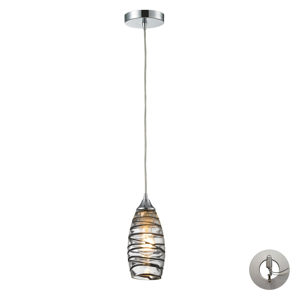ELK Lighting 31338/1VINW-LA Twister 1-Light Mini Pendant in Polished Chrome with Sculpted Glass - Includes Adapter Kit