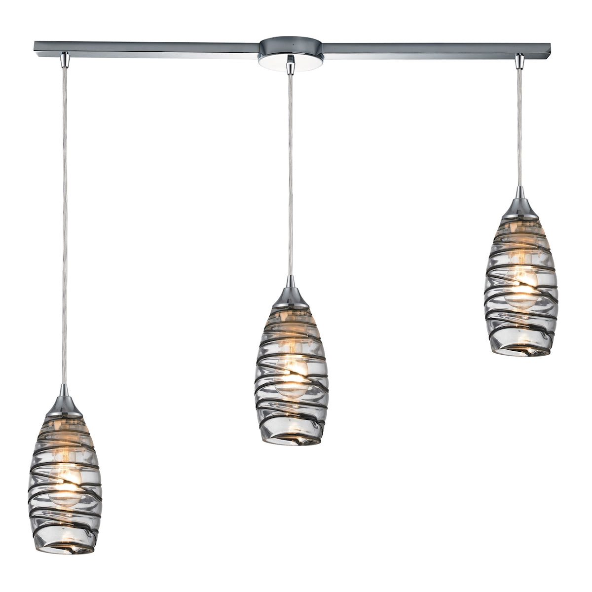 ELK Lighting 31338/3L-VINW Twister 3-Light Linear Pendant Fixture in Polished Chrome with Sculpted Glass