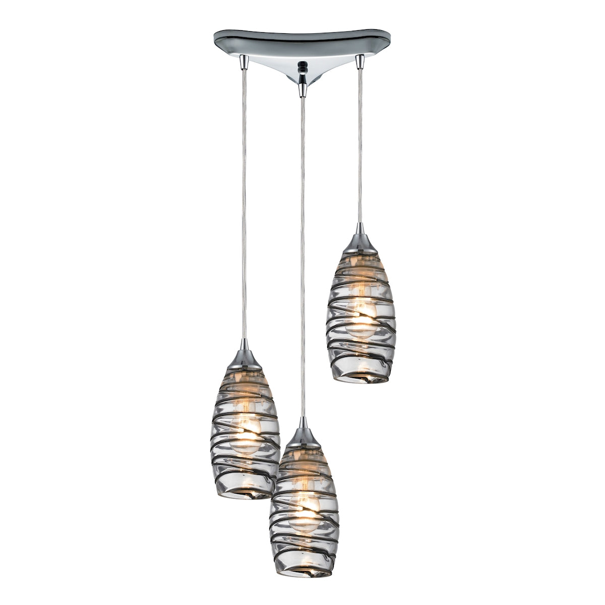 ELK Lighting 31338/3VINW Twister 3-Light Triangular Pendant Fixture in Polished Chrome with Sculpted Glass
