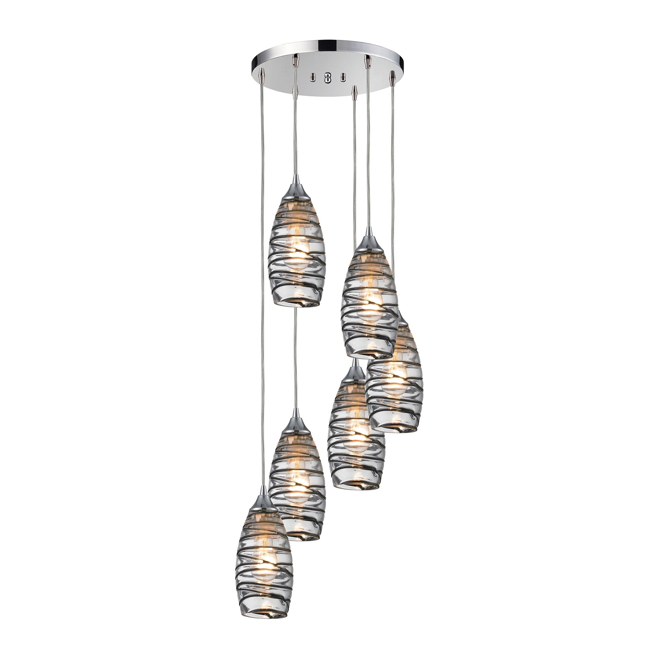 ELK Lighting 31338/6R-VINW Twister 6-Light Round Pendant Fixture in Polished Chrome with Sculpted Glass