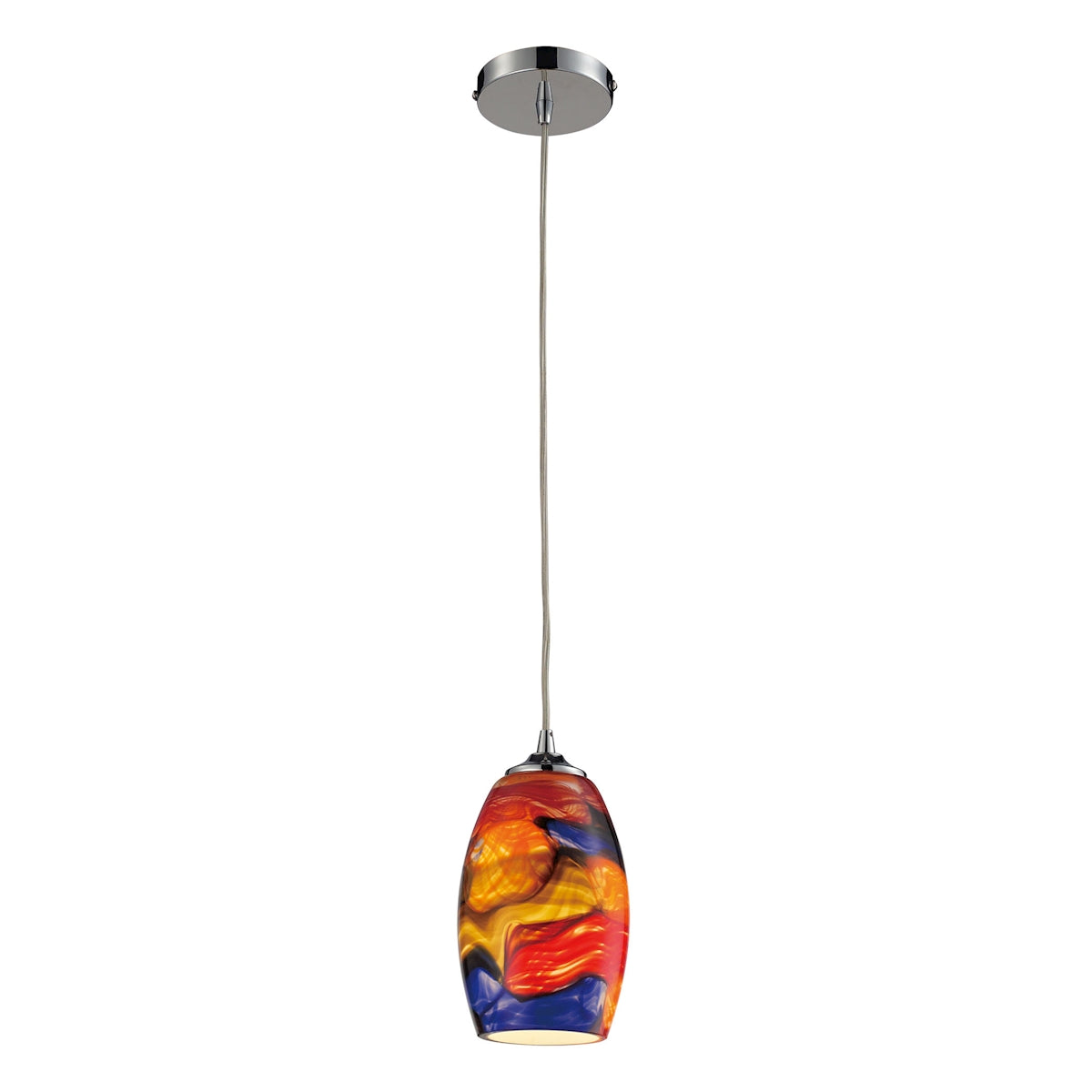 ELK Lighting 31339/1 Surrealist 1-Light Mini Pendant in Polished Chrome with Multi-colored Glass