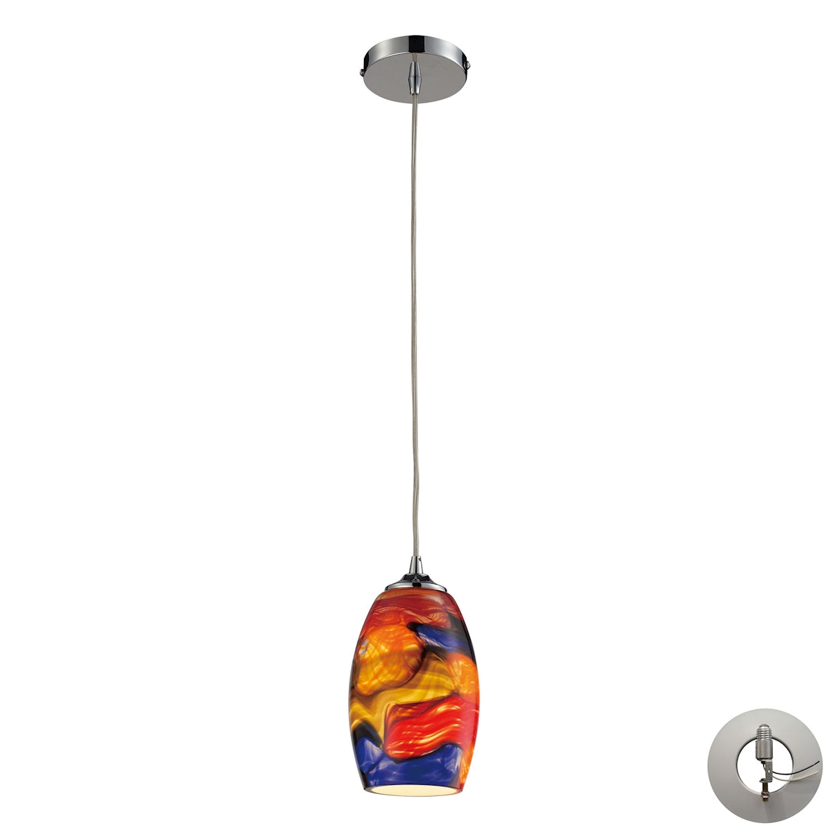 ELK Lighting 31339/1-LA Surrealist 1-Light Mini Pendant in Polished Chrome with Multi-colored Glass - Includes Adapter Kit