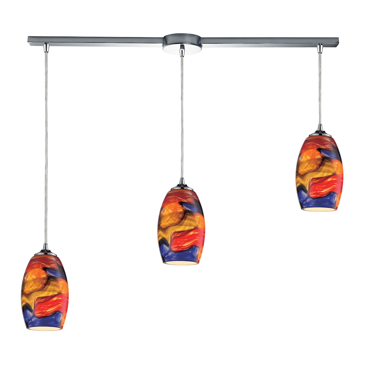 ELK Lighting 31339/3L Surrealist 3-Light Linear Pendant Fixture in Polished Chrome with Multi-colored Glass