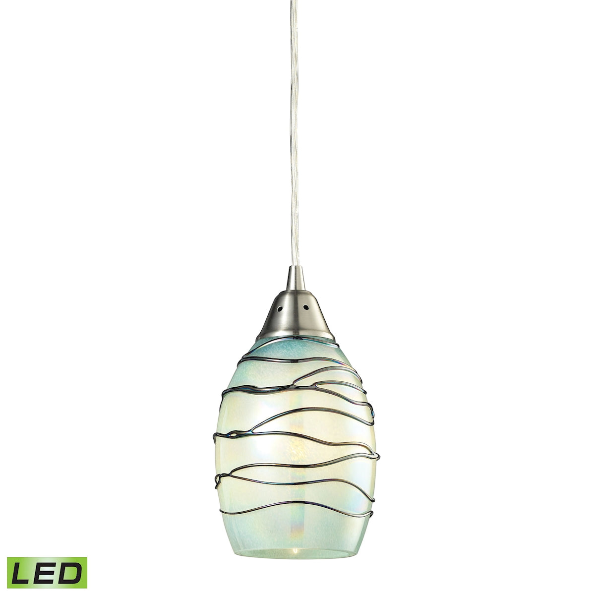 ELK Lighting 31348/1MN-LED Vines 1-Light Mini Pendant in Satin Nickel with Mint Glass - Includes LED Bulb