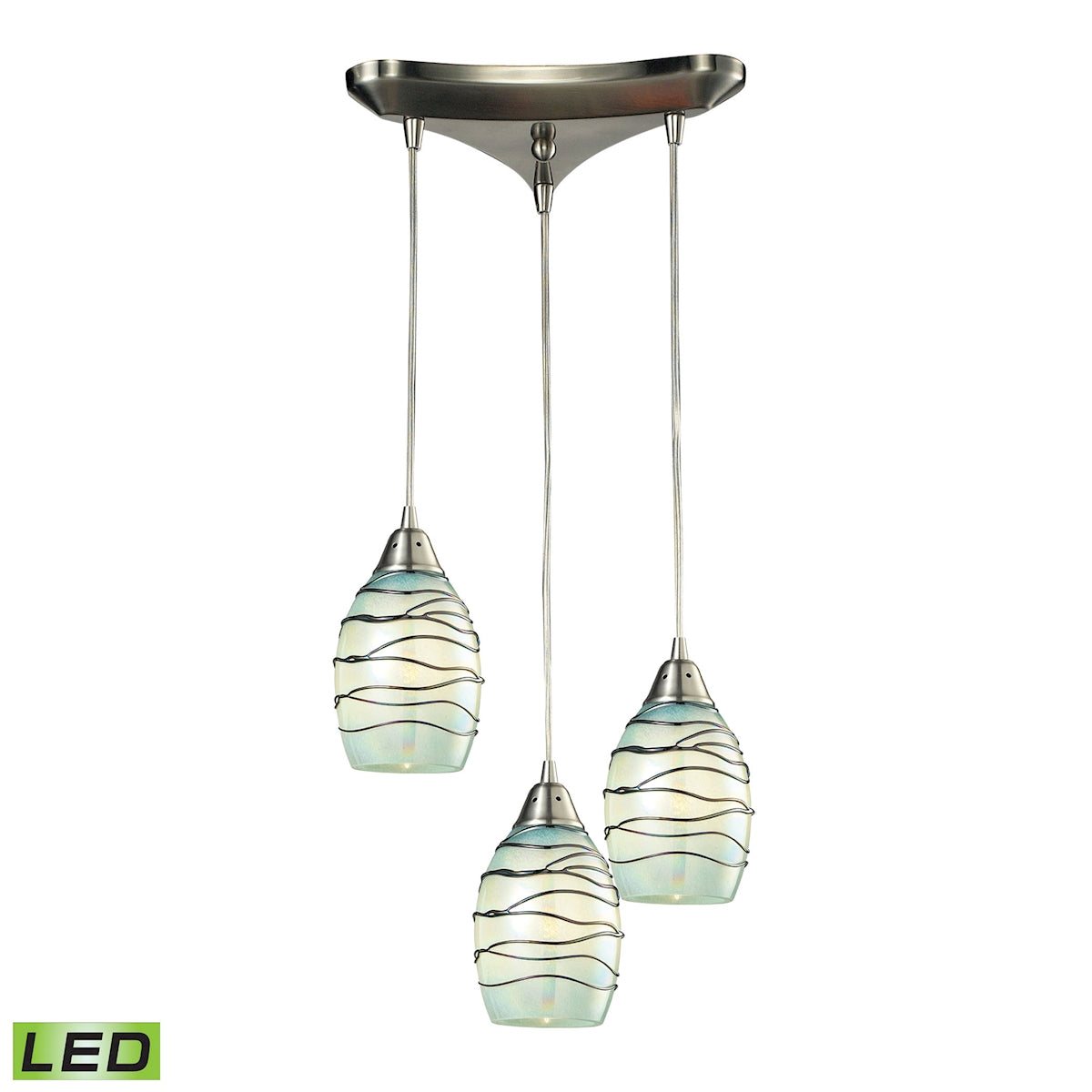 ELK Lighting 31348/3MN-LED Vines 3-Light Triangular Pendant Fixture in Satin Nickel with Mint Glass - Includes LED Bulbs