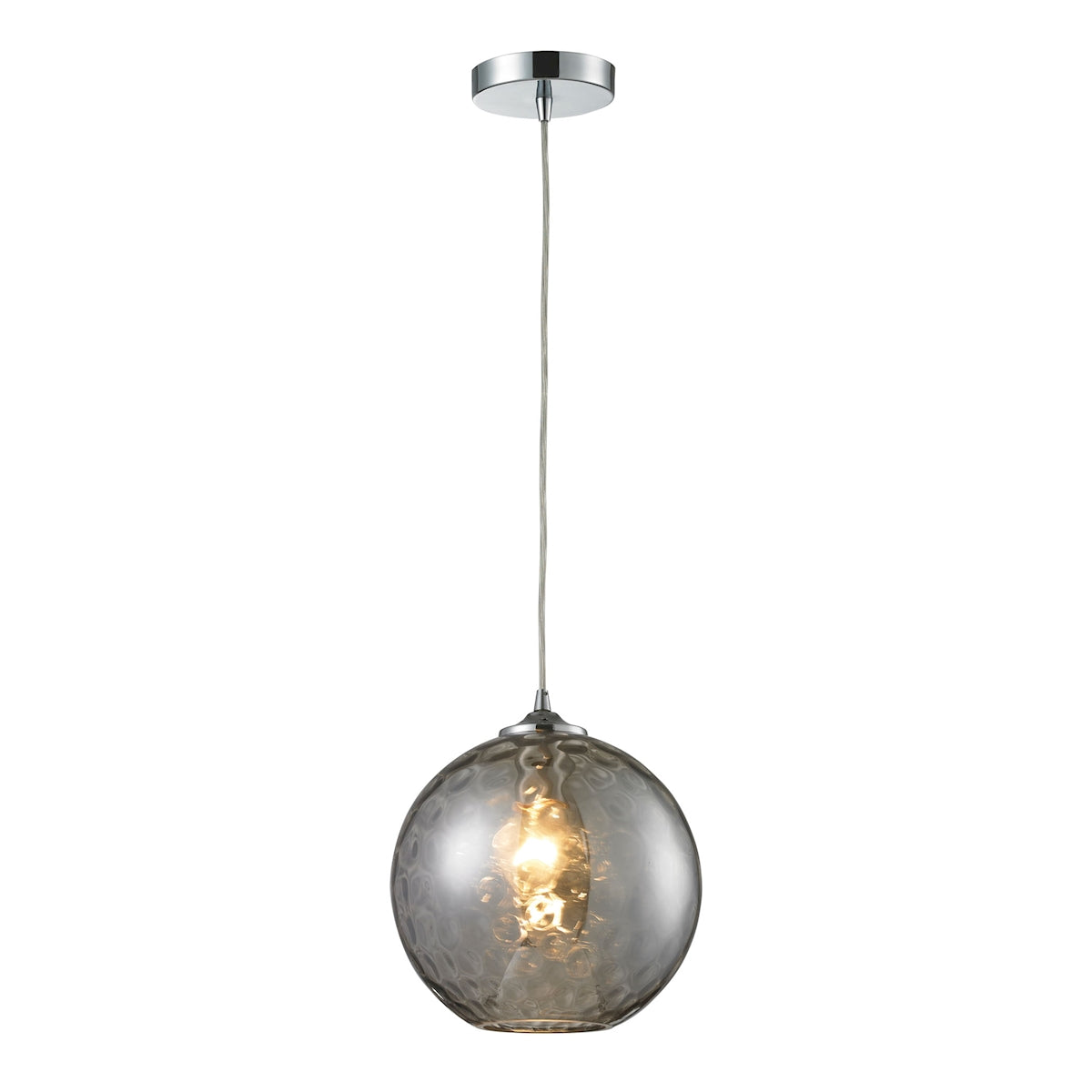ELK Lighting 31380/1SMK Watersphere 1-Light Mini Pendant in Chrome with Hammered Smoke Glass
