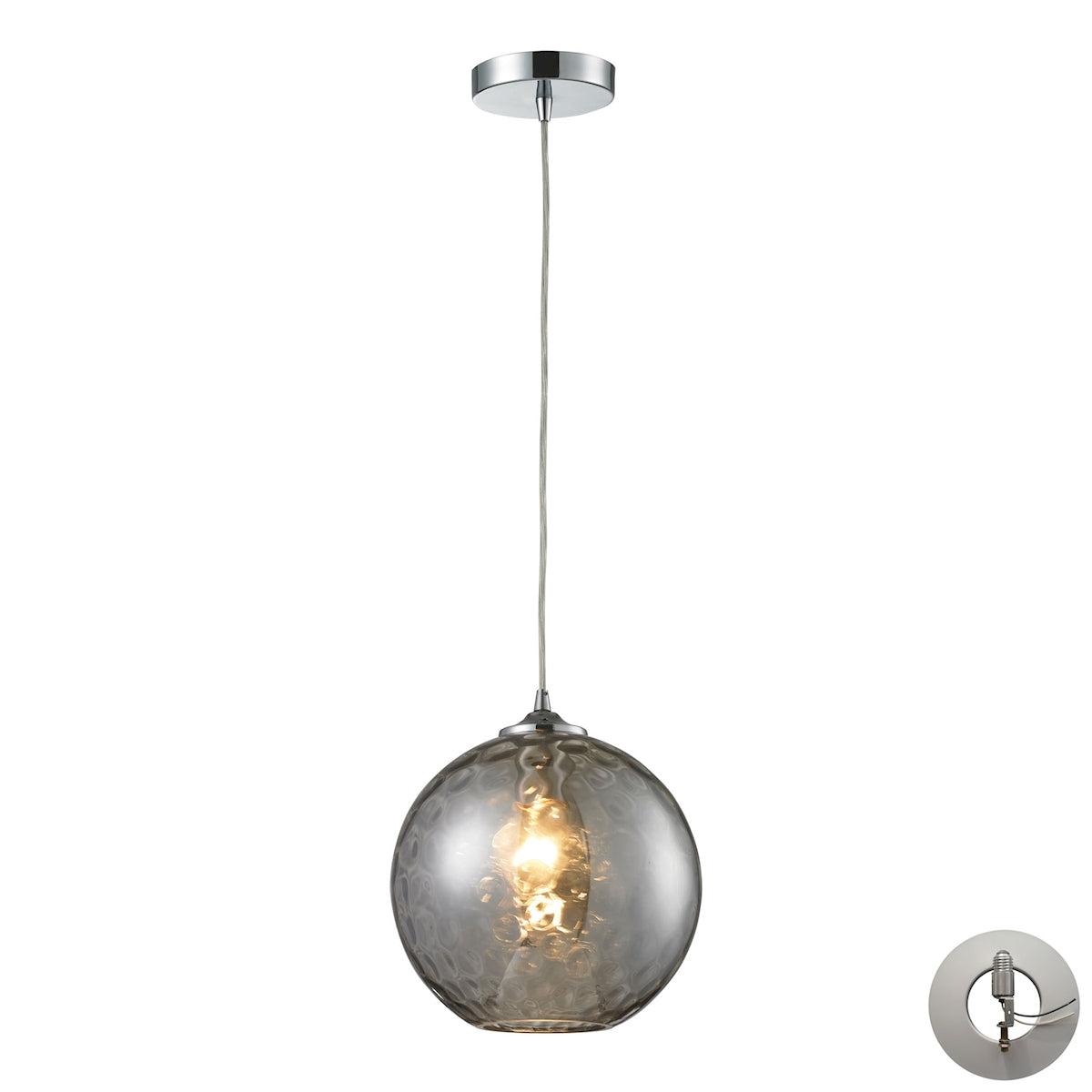 ELK Lighting 31380/1SMK-LA Watersphere 1-Light Mini Pendant in Chrome with Hammered Smoke Glass - Includes Adapter Kit