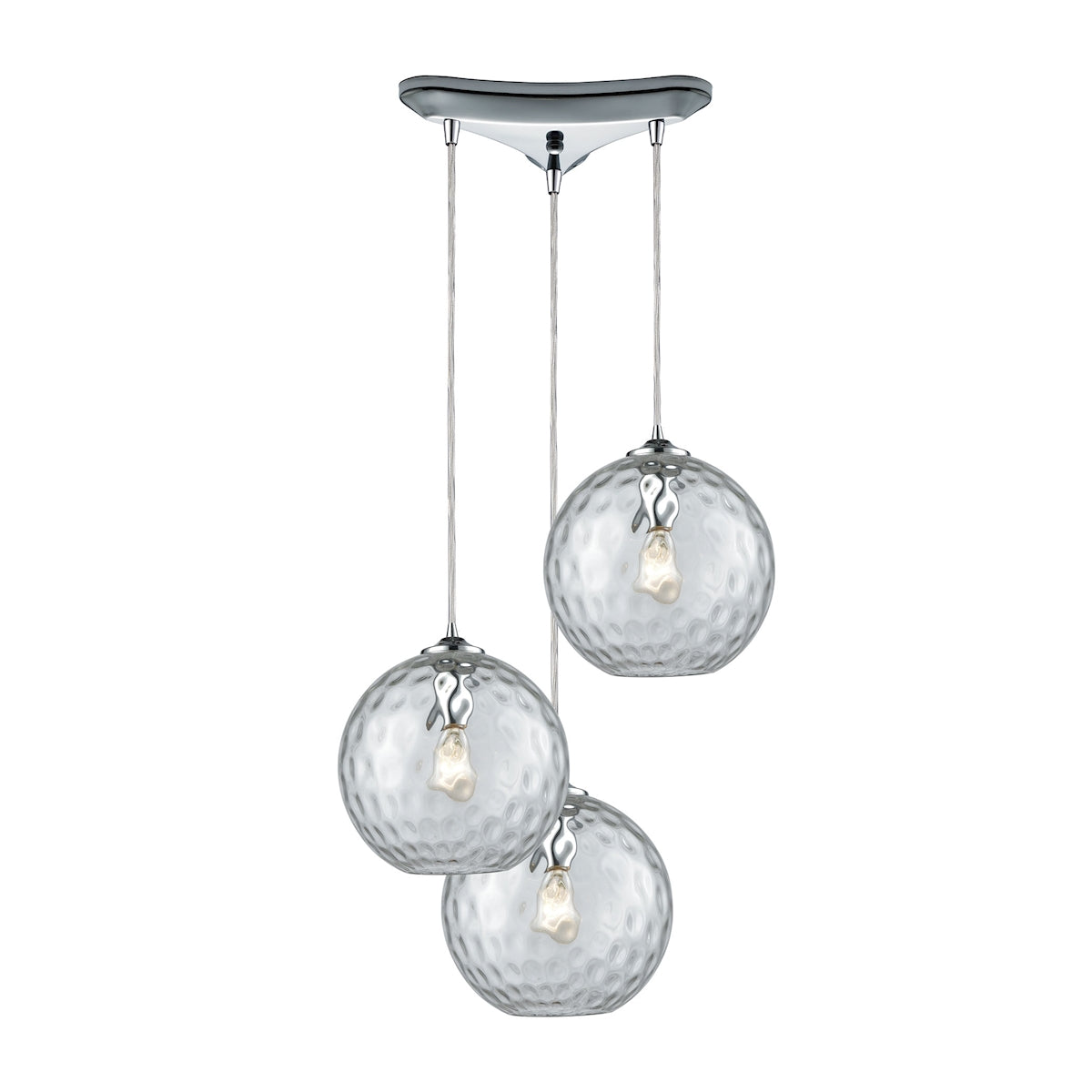 ELK Lighting 31380/3CLR Watersphere 3-Light Triangular Pendant Fixture in Chrome with Hammered Clear Glass