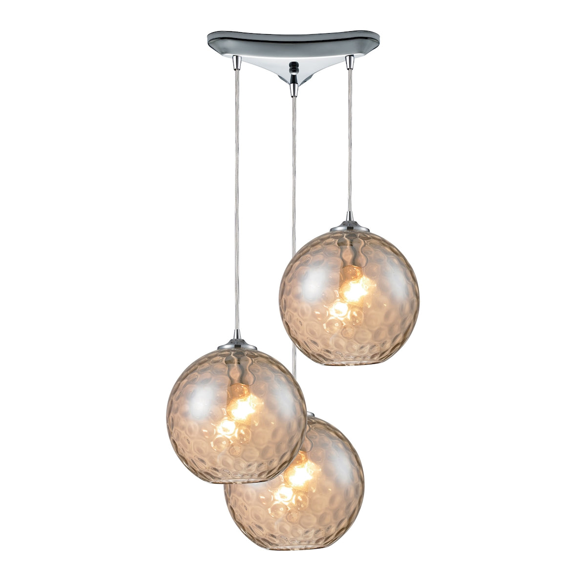 ELK Lighting 31380/3CMP Watersphere 3-Light Triangular Pendant Fixture in Chrome with Hammered Amber Glass