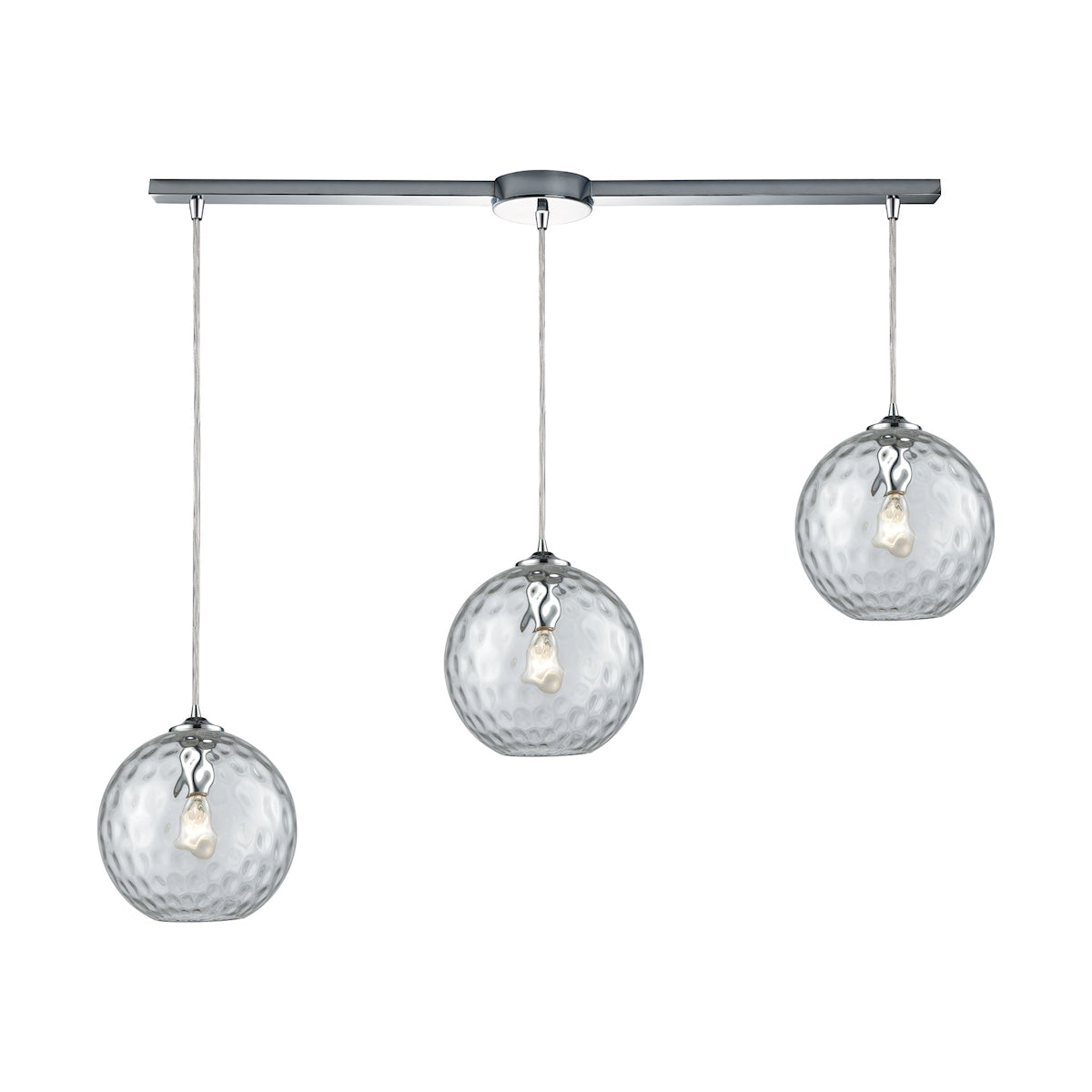 ELK Lighting 31380/3L-CLR Watersphere 3-Light Linear Mini Pendant Fixture in Chrome with Hammered Clear Glass