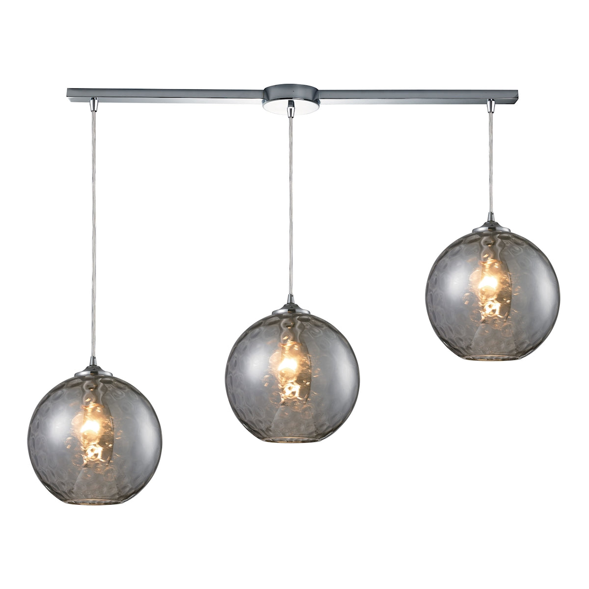 ELK Lighting 31380/3L-SMK Watersphere 3-Light Linear Pendant Fixture in Chrome with Hammered Smoke Glass