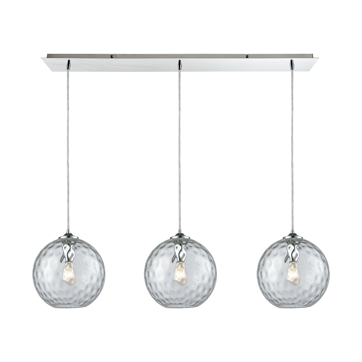 ELK Lighting 31380/3LP-CLR Watersphere 3-Light Linear Mini Pendant Fixture in Chrome with Hammered Clear Glass