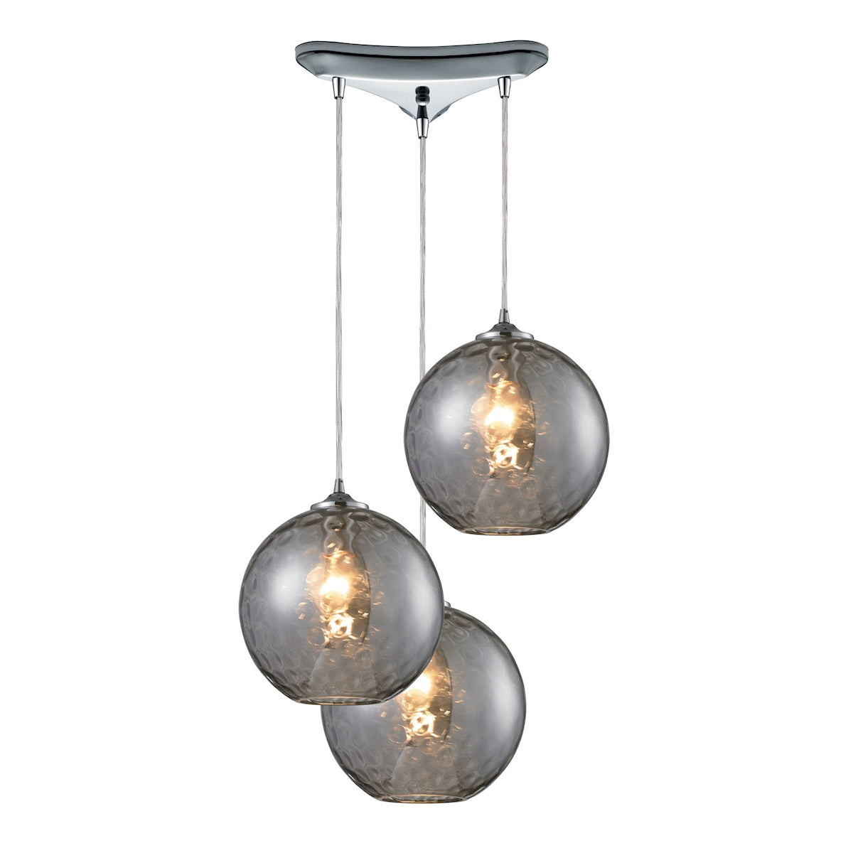 ELK Lighting 31380/3SMK Watersphere 3-Light Triangular Pendant Fixture in Chrome with Hammered Smoke Glass