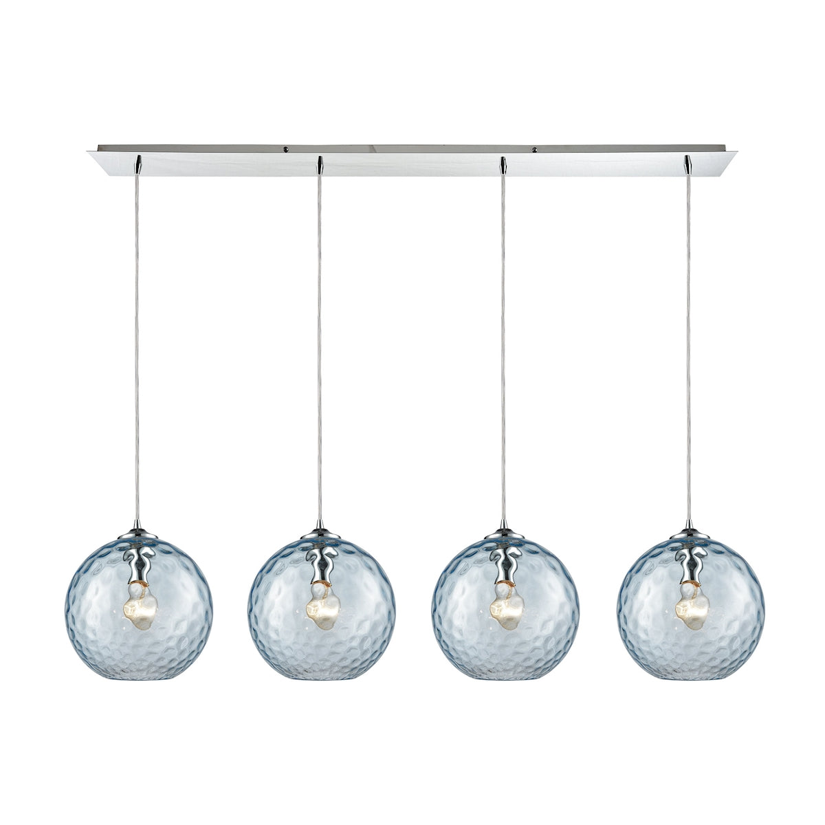 ELK Lighting 31380/4LP-AQ Watersphere 4-Light Linear Pendant Fixture in Chrome with Hammered Aqua Glass