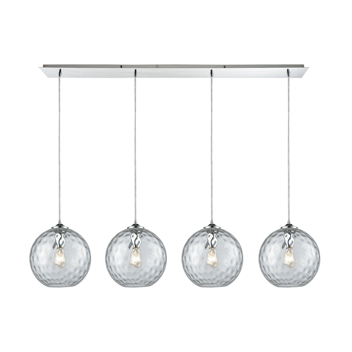 ELK Lighting 31380/4LP-CLR Watersphere 4-Light Linear Pendant Fixture in Chrome with Hammered Clear Glass