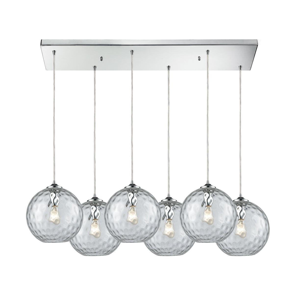 ELK Lighting 31380/6RC-CLR Watersphere 6-Light Rectangular Pendant Fixture in Chrome with Hammered Clear Glass