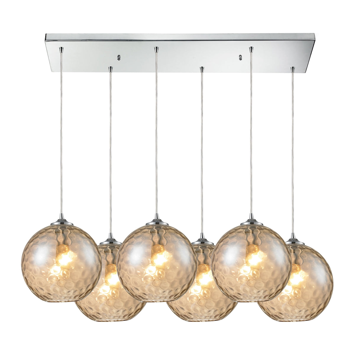 ELK Lighting 31380/6RC-CMP Watersphere 6-Light Rectangular Pendant Fixture in Chrome with Hammered Amber Glass