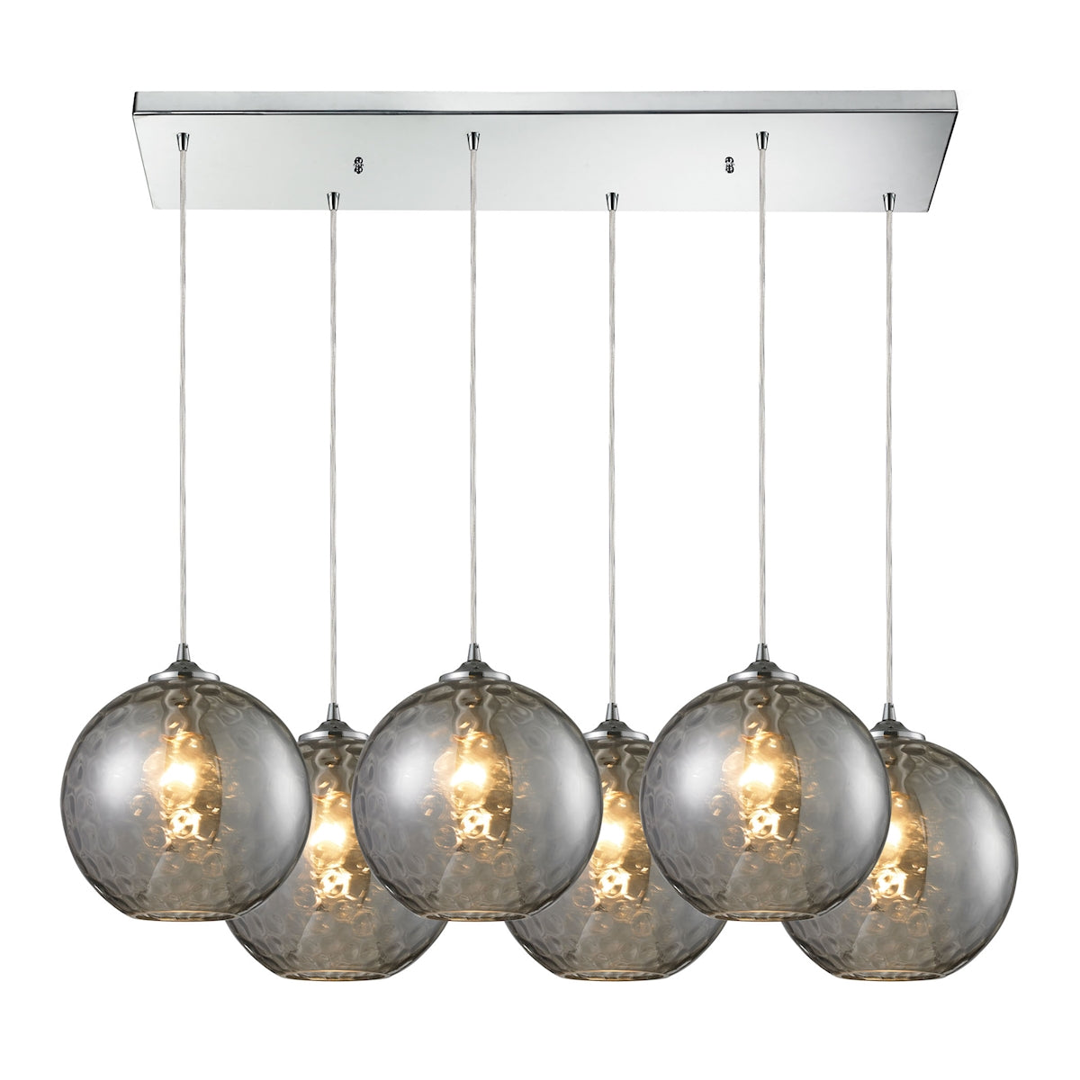 ELK Lighting 31380/6RC-SMK Watersphere 6-Light Rectangular Pendant Fixture in Chrome with Hammered Smoke Glass