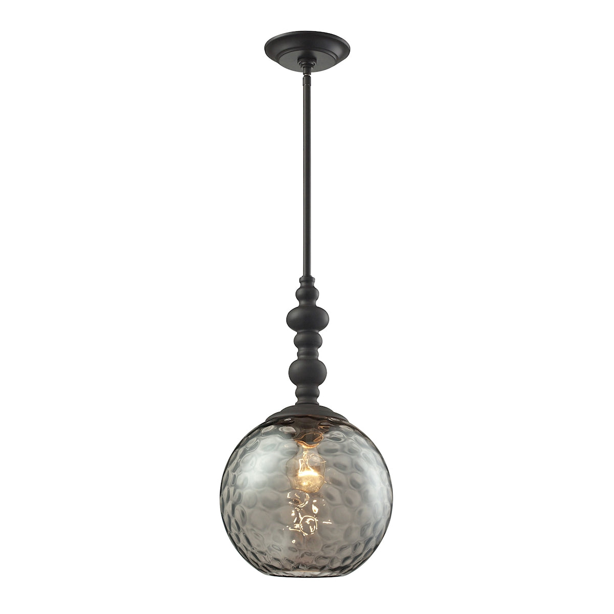 ELK Lighting 31381/1OB Watersphere 1-Light Mini Pendant in Oil Rubbed Bronze with Hammered Smoke Glass