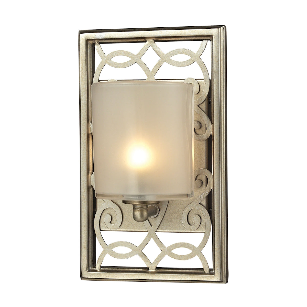 ELK Lighting 31426/1 Santa Monica 1-Light Vanity Sconce in Aged Silver with Off-white Glass