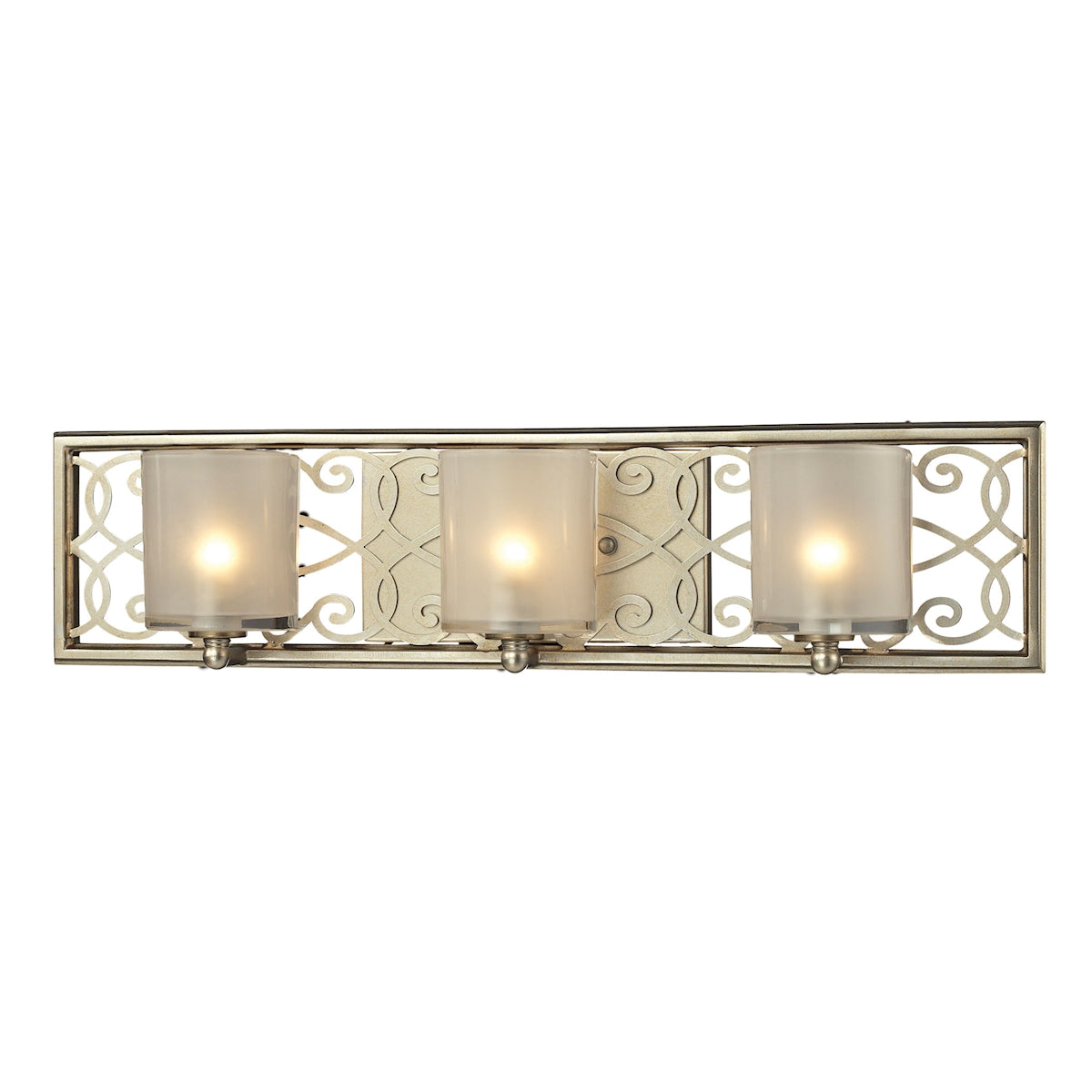 ELK Lighting 31428/3 Santa Monica 3-Light Vanity Sconce in Aged Silver with Off-white Glass