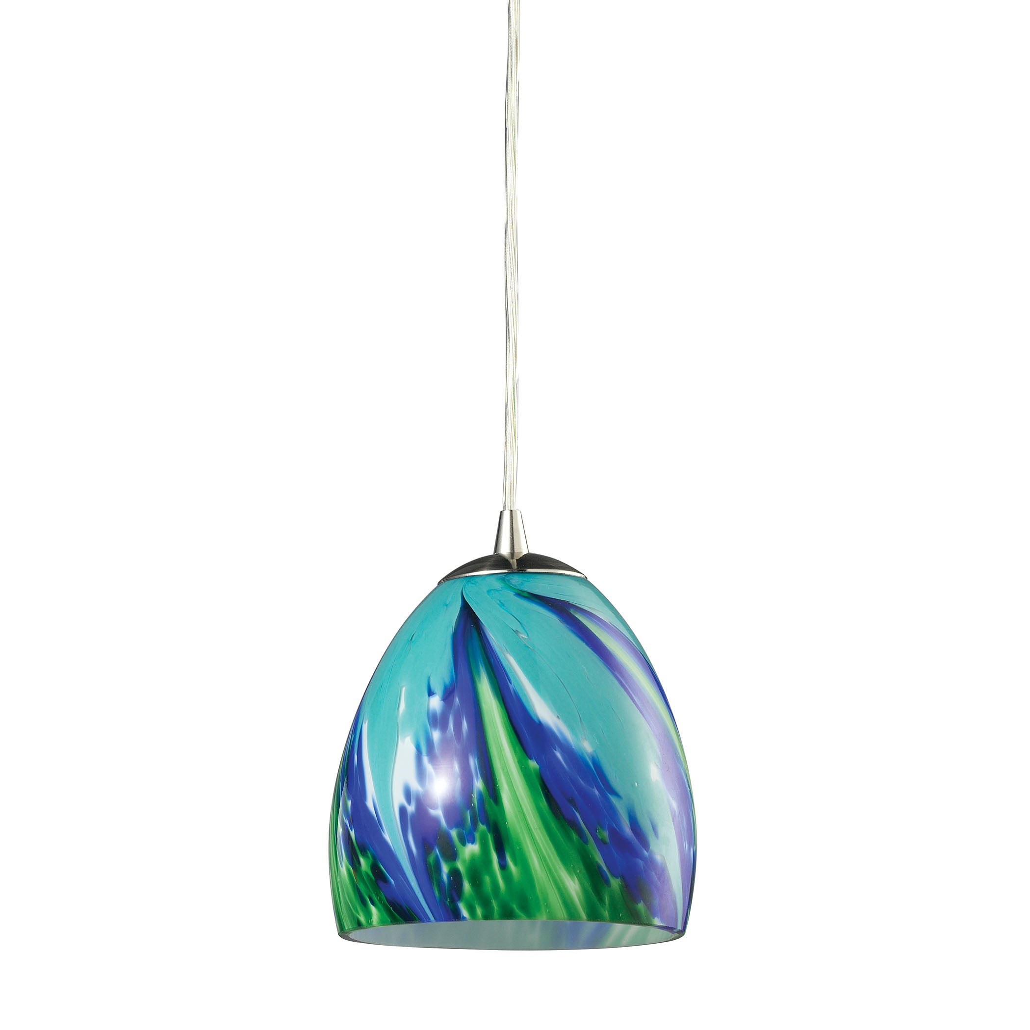 ELK Lighting 31445/1TB Colorwave 1-Light Mini Pendant in Satin Nickel with Blue and Green Glass