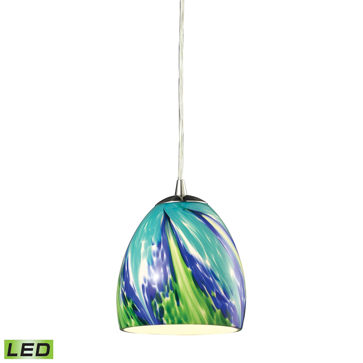 ELK Lighting 31445/1TB-LED Colorwave 1-Light Mini Pendant in Satin Nickel with Blue and Green Glass - Includes LED Bulb