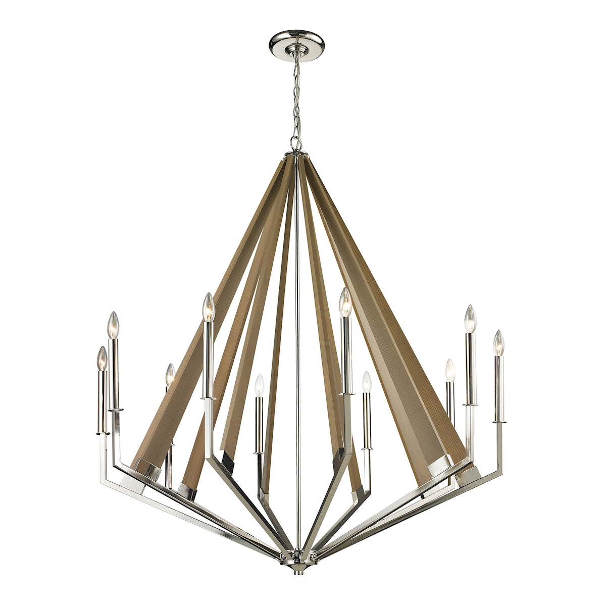 ELK Lighting 31476/10 Madera 10-Light Chandelier in Polished Nickel and Taupe