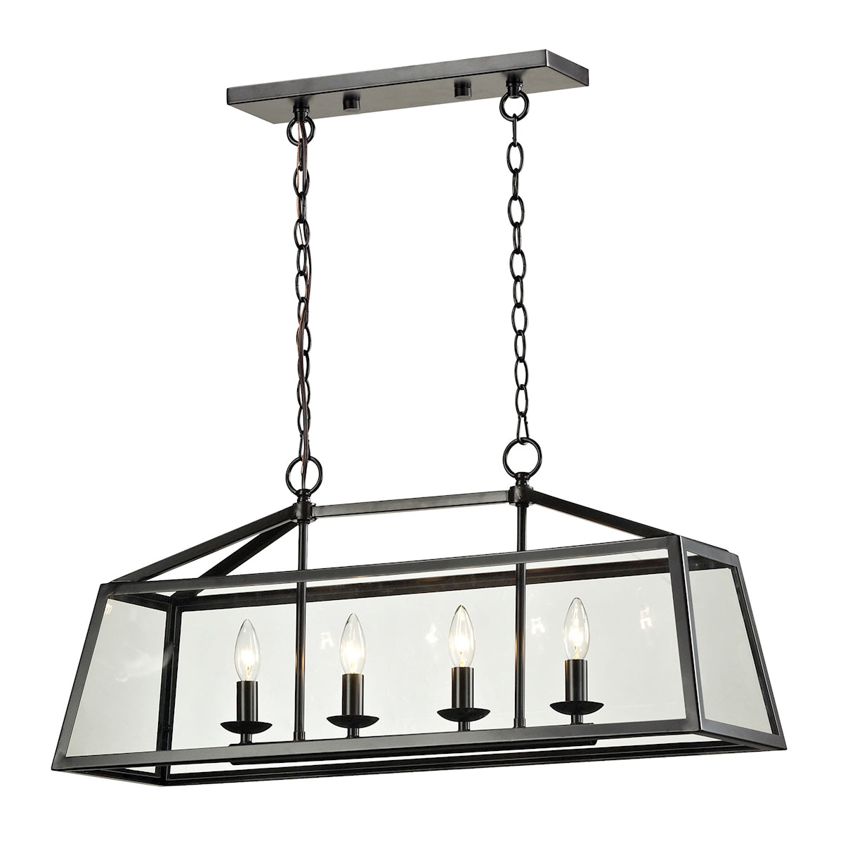 ELK Lighting 31508/4 Alanna 4-Light Linear Chandelier in Oil Rubbed Bronze with Clear Glass Panels
