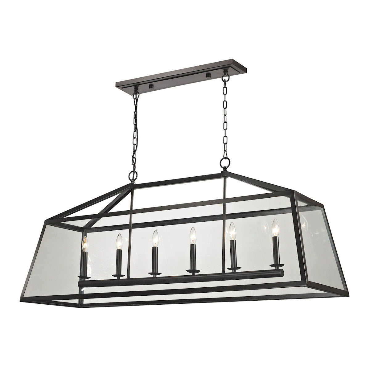 ELK Lighting 31509/6 Alanna 6-Light Linear Chandelier in Oil Rubbed Bronze with Clear Glass Panels