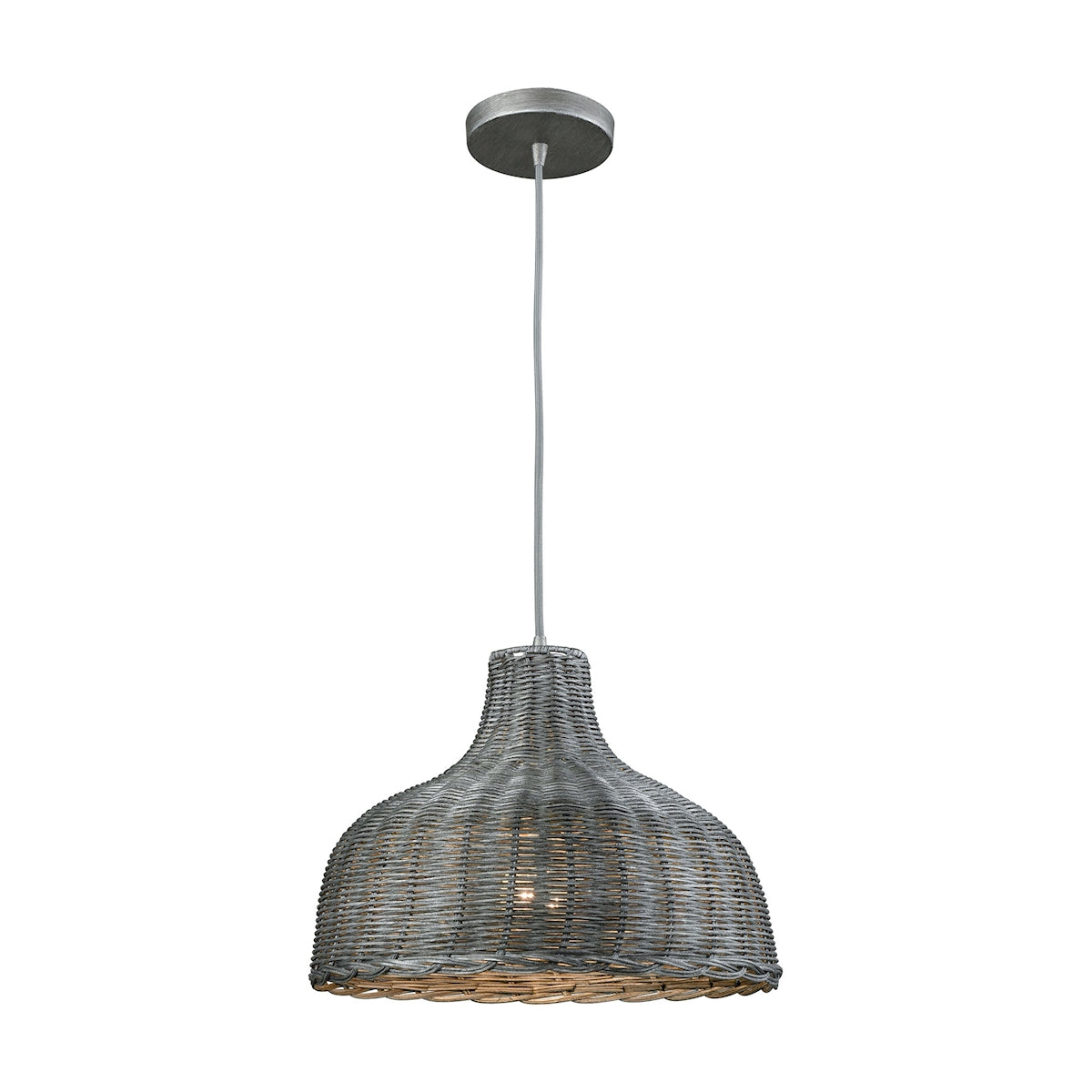 ELK Lighting 31641/1 Pleasant Fields 1-Light Pendant in Weathered Grey with Gray Wicker Shade