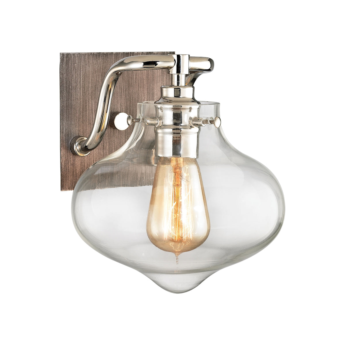 ELK Lighting 31940/1 Kelsey 1-Light Vanity Lamp in Polished Nickel and Weathered Zinc with Clear Glass