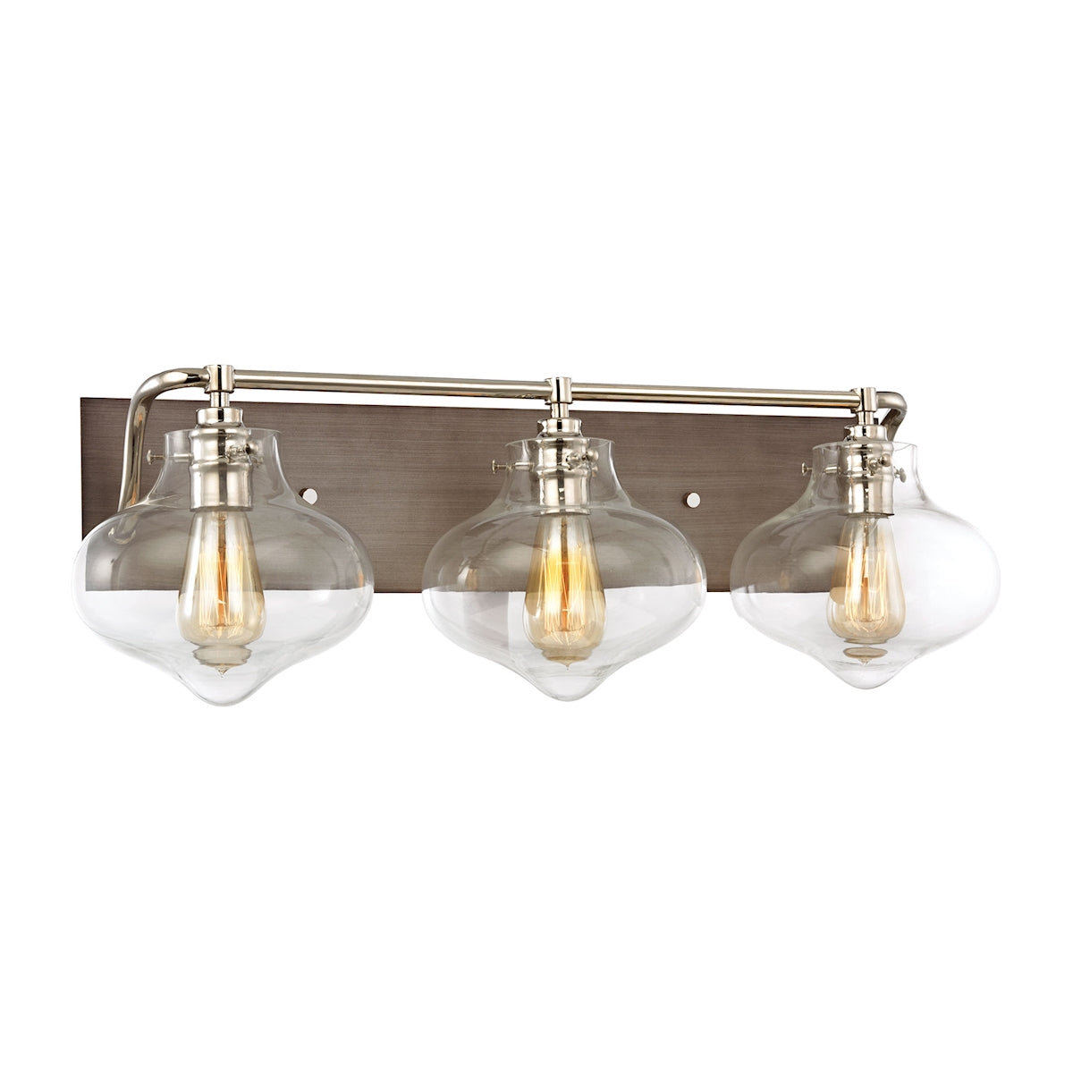 ELK Lighting 31942/3 Kelsey 3-Light Vanity Sconce in Polished Nickel and Weathered Zinc with Clear Glass