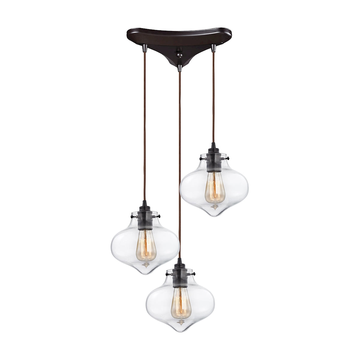 ELK Lighting 31954/3 Kelsey 3-Light Triangular Pendant Fixture in Oil Rubbed Bronze with Clear Glass
