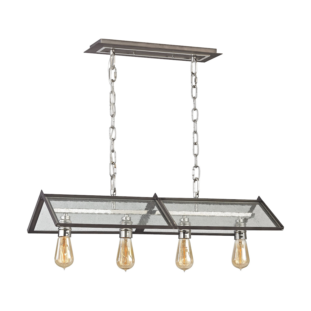 ELK Lighting 31962/4 Ridgeview 4-Light Chandelier in Polished Nickel and Weathered Zinc with Seedy Glass