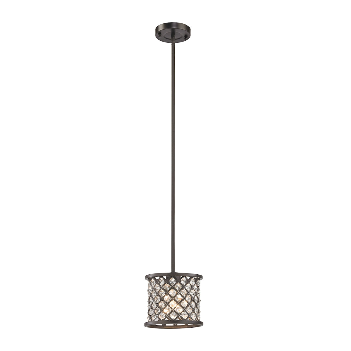 ELK Lighting 32102/1 Genevieve 1-Light Mini Pendant in Oil Rubbed Bronze with Crystal and Mesh Shade