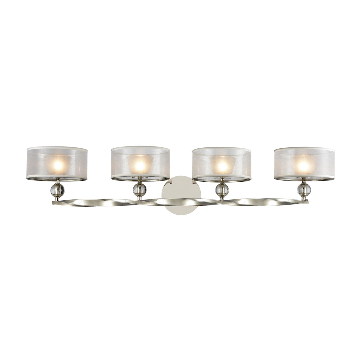 ELK Lighting 32293/4 Corisande 4-Light Vanity Lamp in Polished Nickel with Silver Organza Drum Shades and Frosted Glass