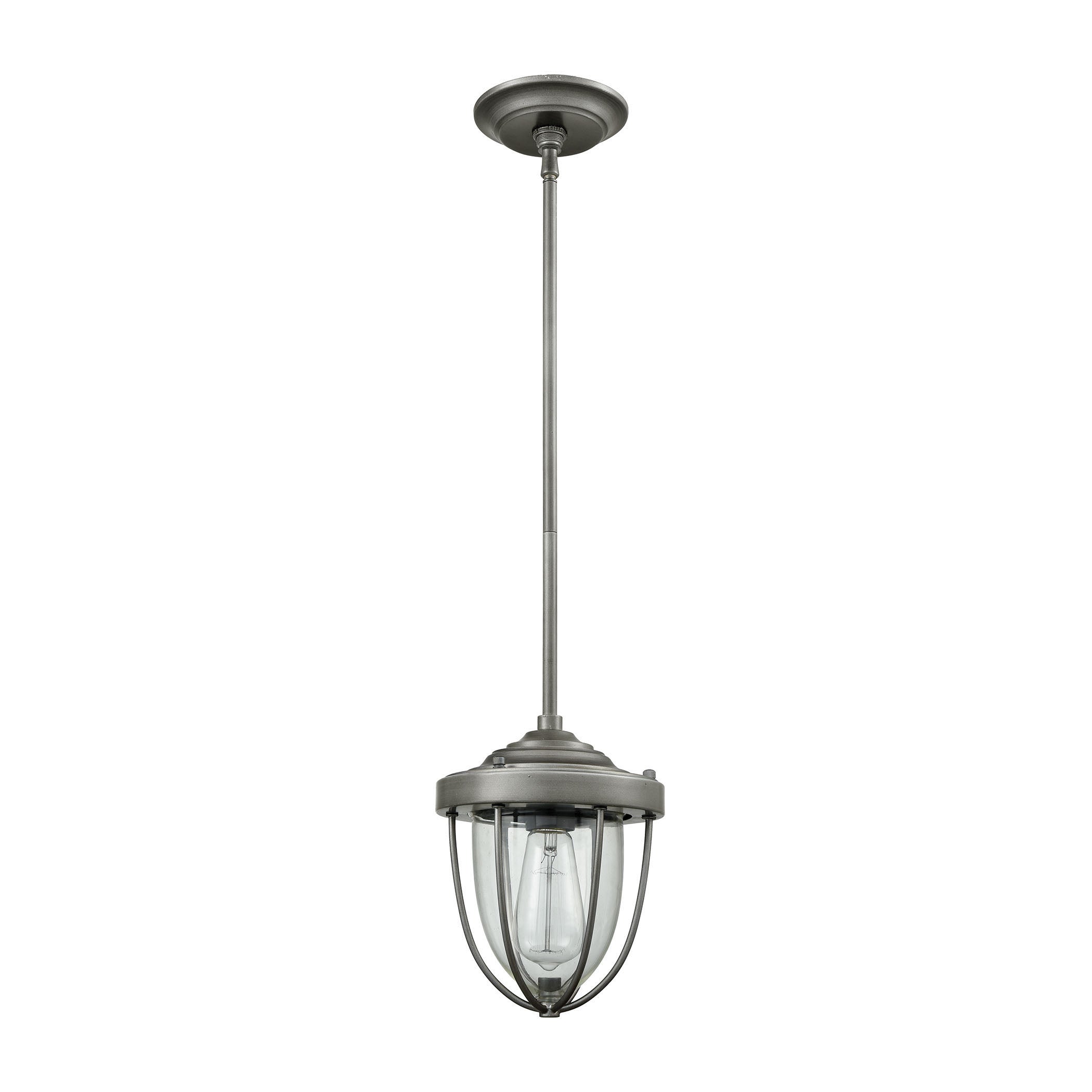 ELK Lighting 33100/1 Sturgis 1-Light Mini Pendant in Weathered Zinc with Clear Blown Glass