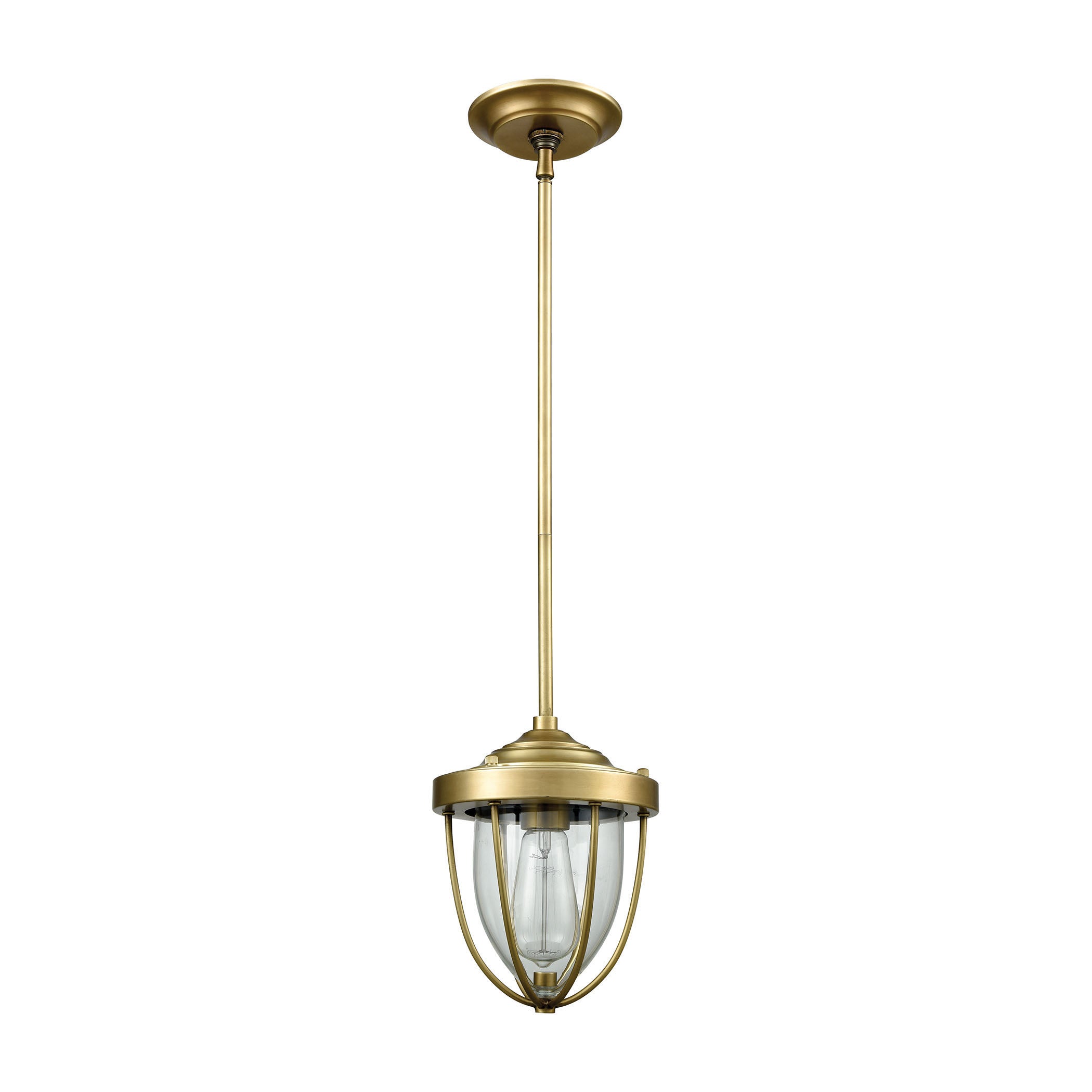 ELK Lighting 33120/1 Sturgis 1-Light Mini Pendant in Satin Brass with Clear Blown Glass