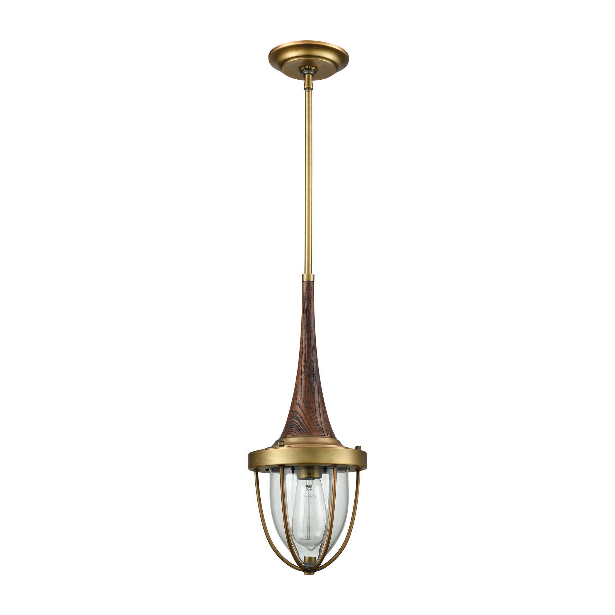 ELK Lighting 33140/1 Sturgis 1-Light Mini Pendant in Brushed Antique Brass with Clear Blown Glass