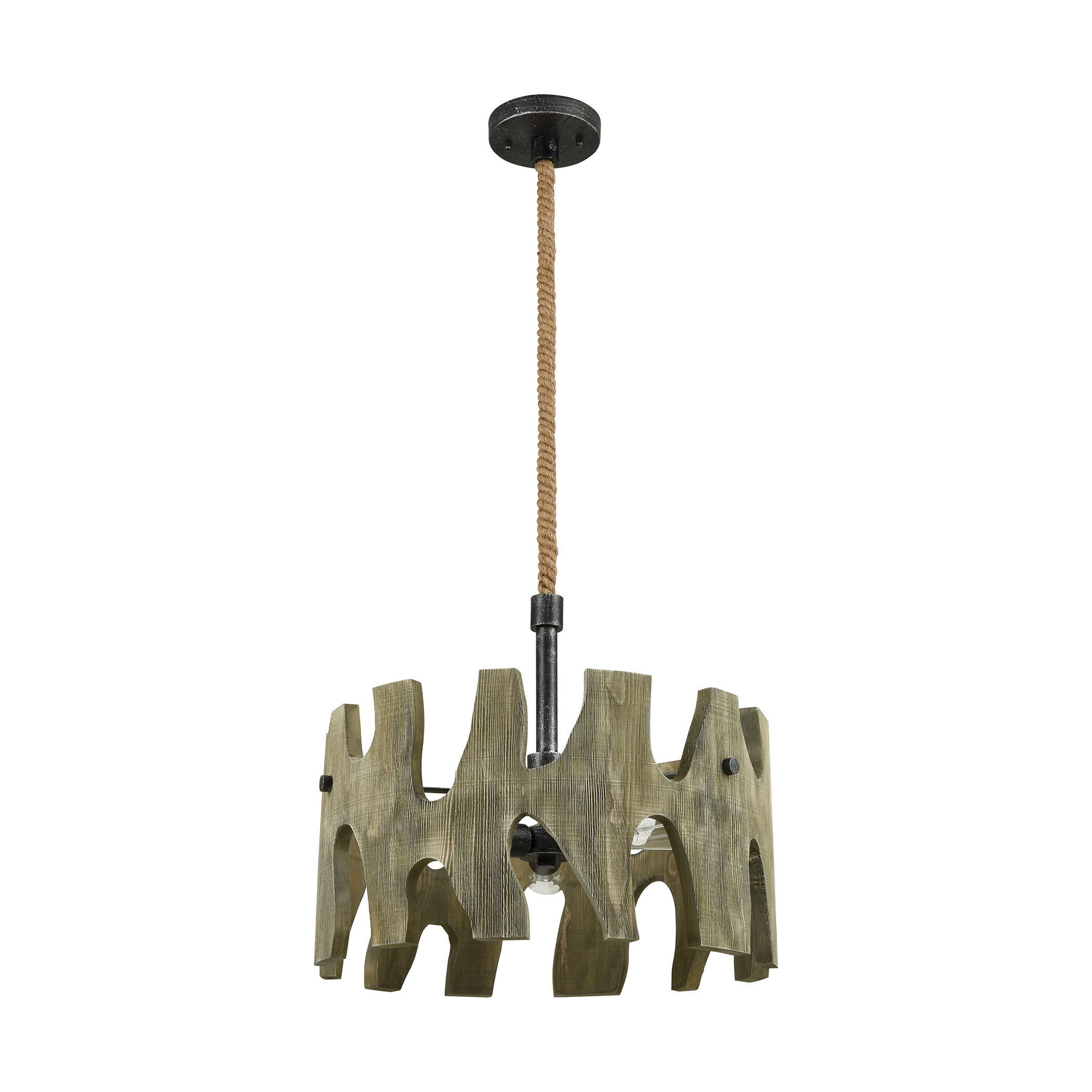 ELK Lighting 33154/3 Driftwood Cove 3-Light Chandelier in Silvered Graphite with Washed Wood Shade