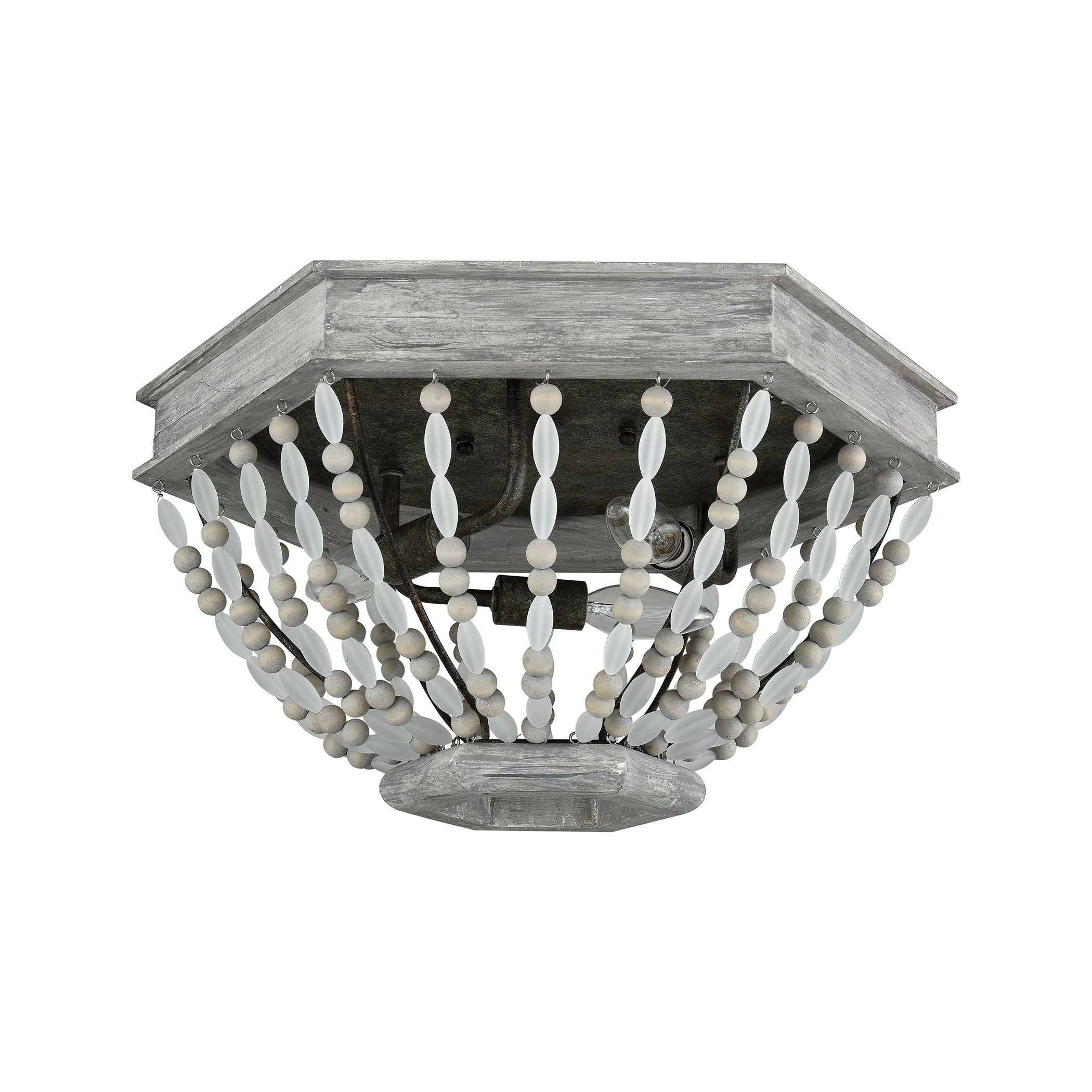 ELK Lighting 33191/3 Summerton 3-Light Flush Mount in Washed Gray and Malted Rust with Strung Beads