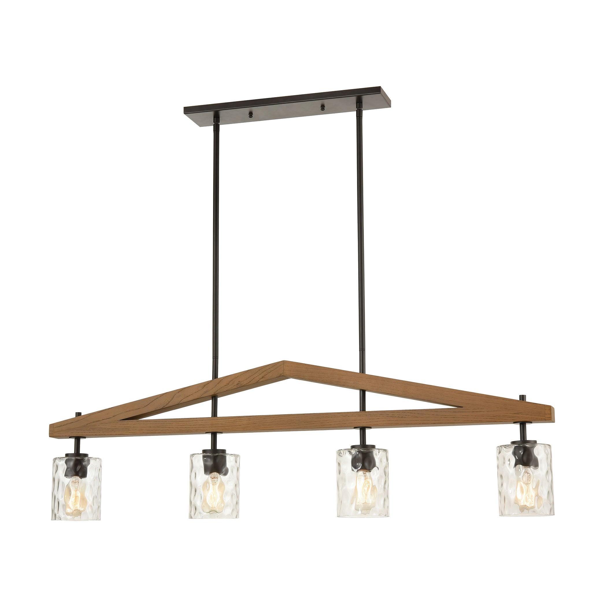 ELK Lighting 33305/4 A-Frame 4-Light Island Light in Oil Rubbed Bronze and Medium Oak with Water Glass
