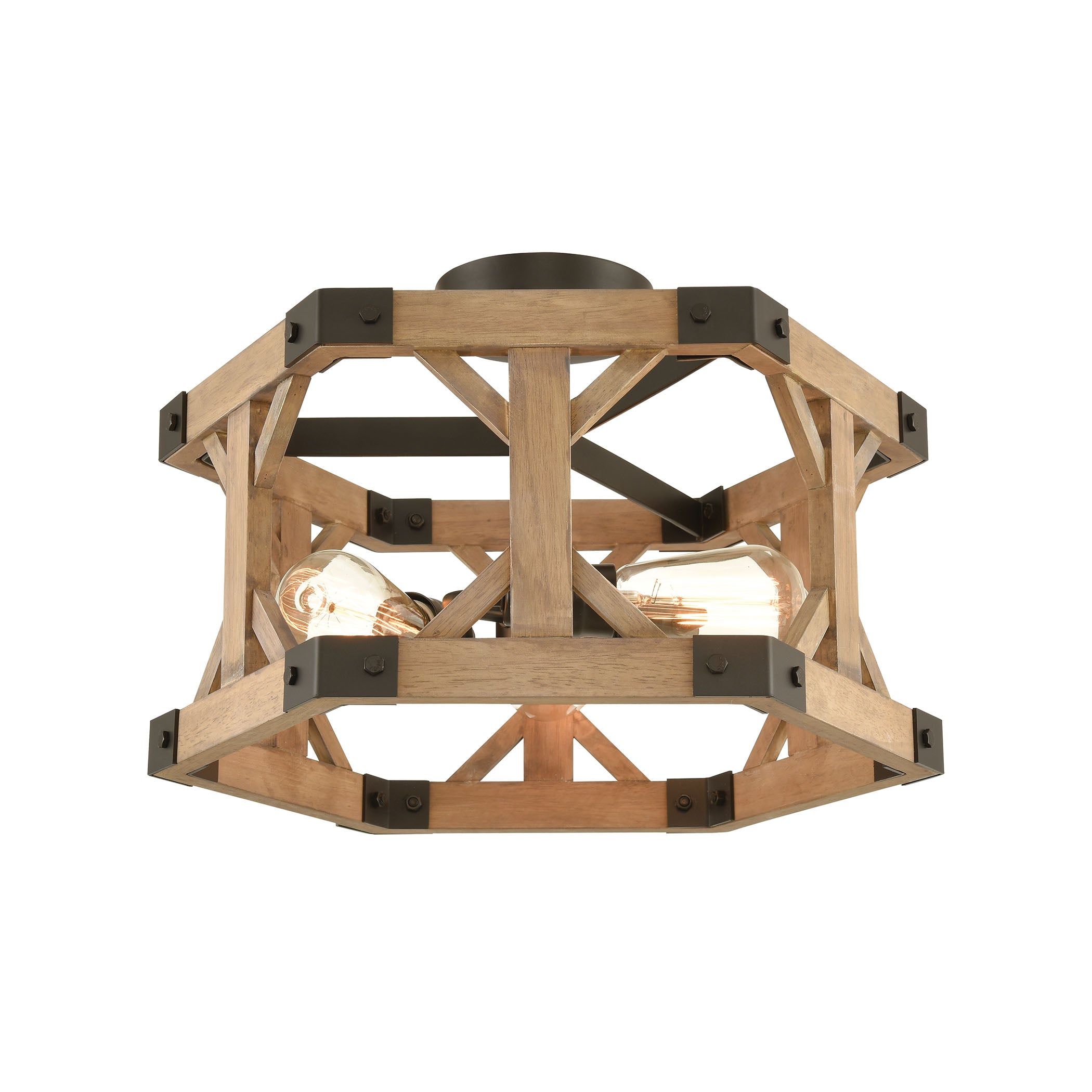 ELK Lighting 33321/3 Structure 3-Light Semi Flush in Oil Rubbed Bronze and Natural Wood
