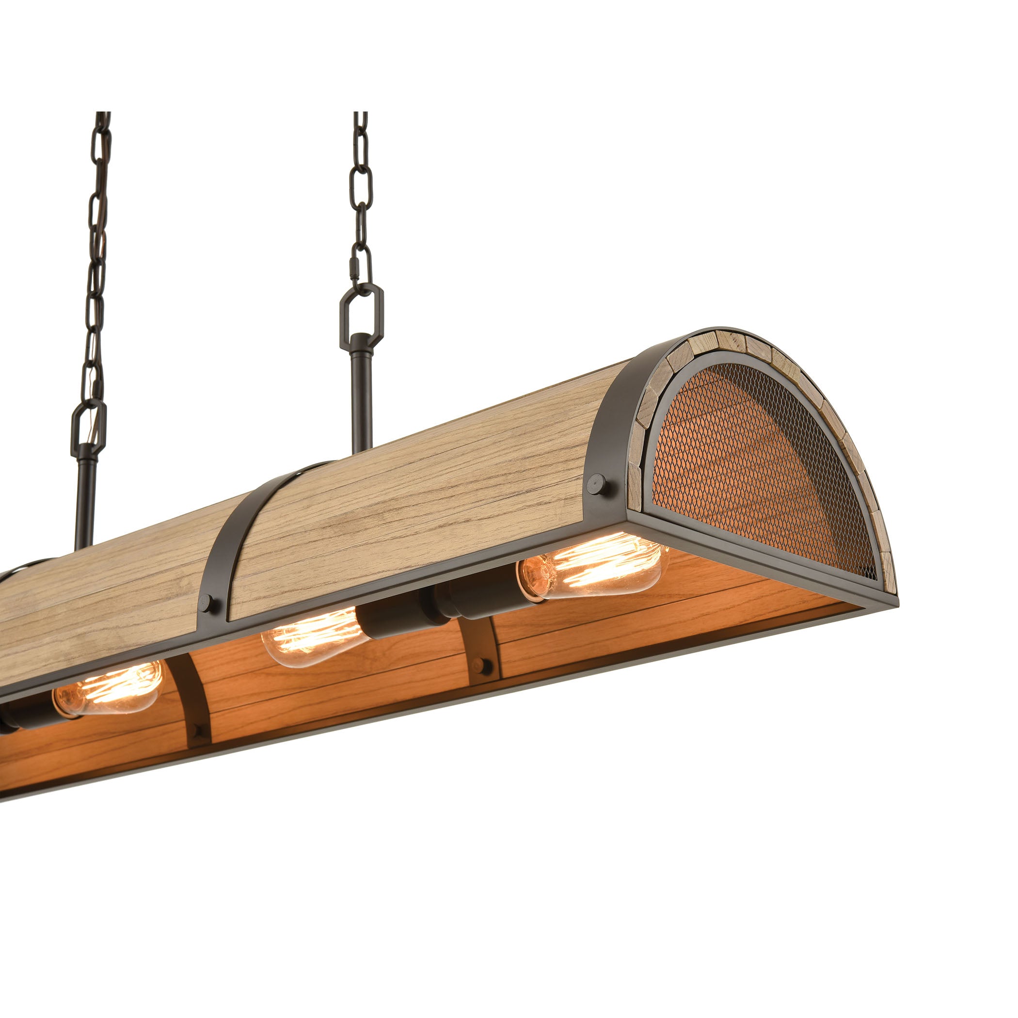 ELK Lighting 33365/4 Wooden Barrel 4-Light Island Light in Oil Rubbed Bronze with Slatted Wood Shade in Natural
