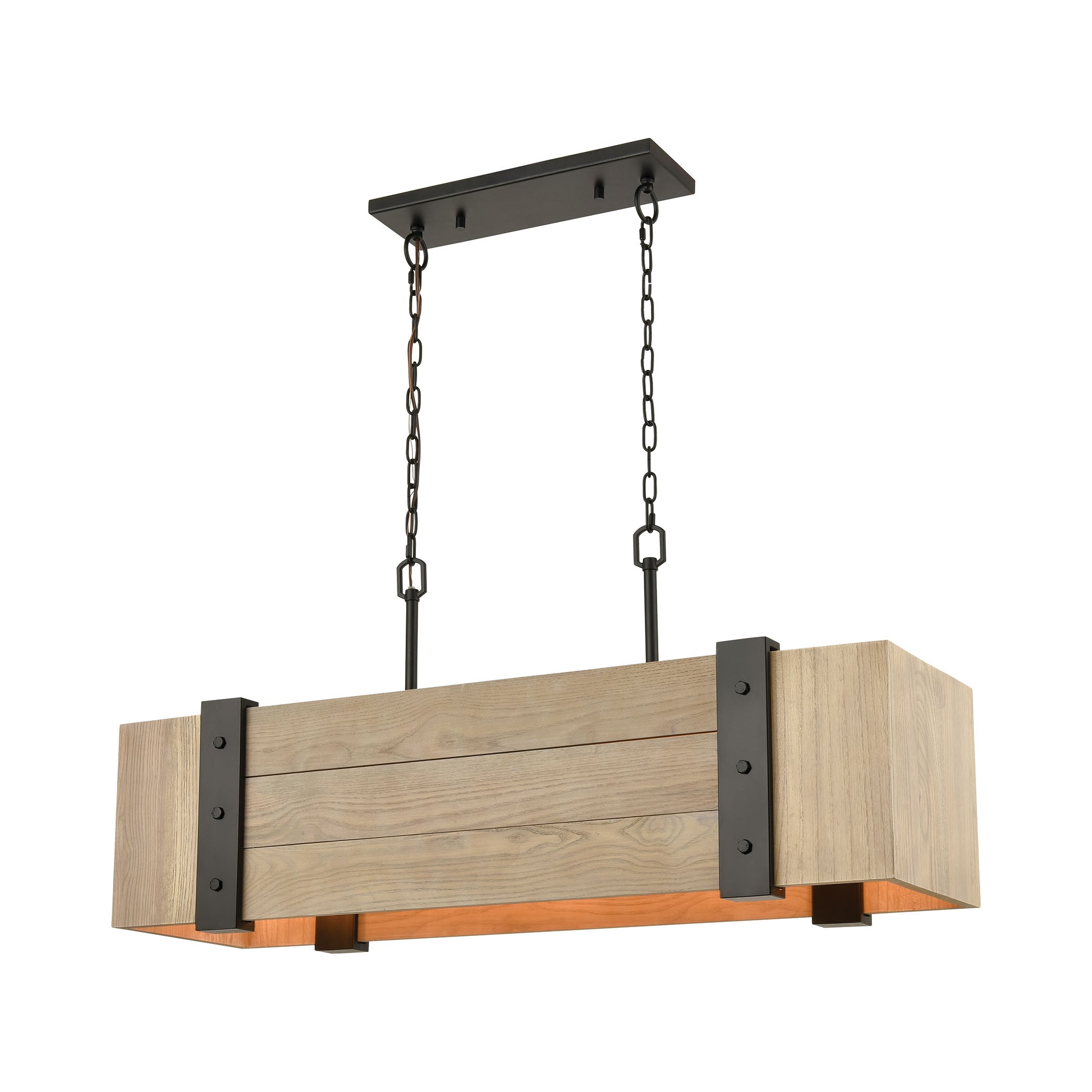 ELK Lighting 33386/5 Wooden Crate 5-Light Island Light in Oil Rubbed Bronze with Slatted Wood Shade in Natural