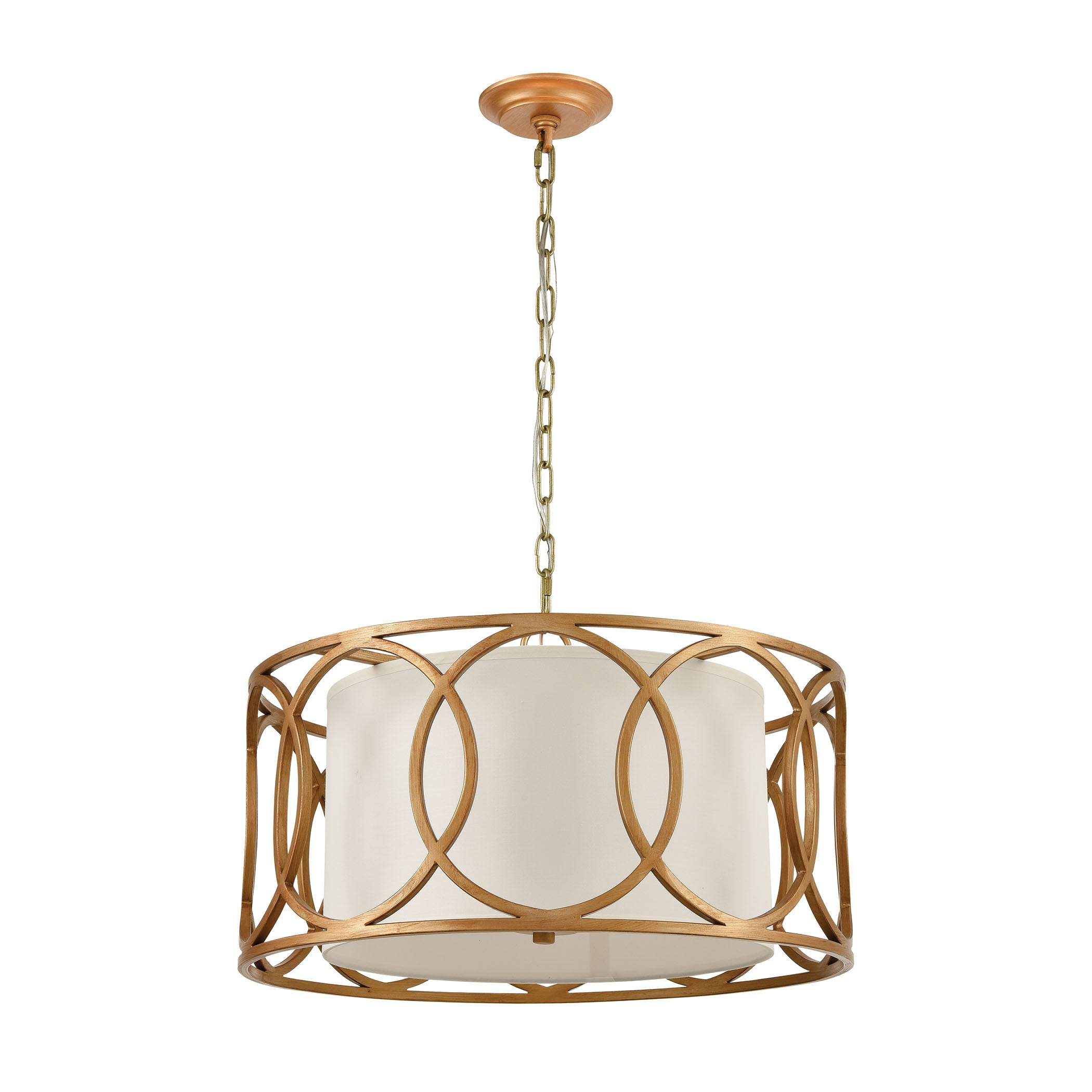 ELK Lighting 33425/4 Ringlets 4-Light Chandelier in Golden Silver with White Fabric Shade