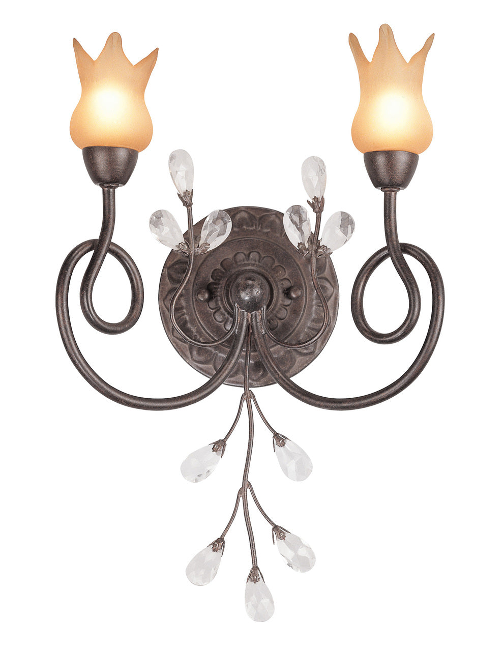 Classic Lighting 3762 BZP SGT Mandarin Wrought Iron Crystal Wall Sconce in Bronze Patina